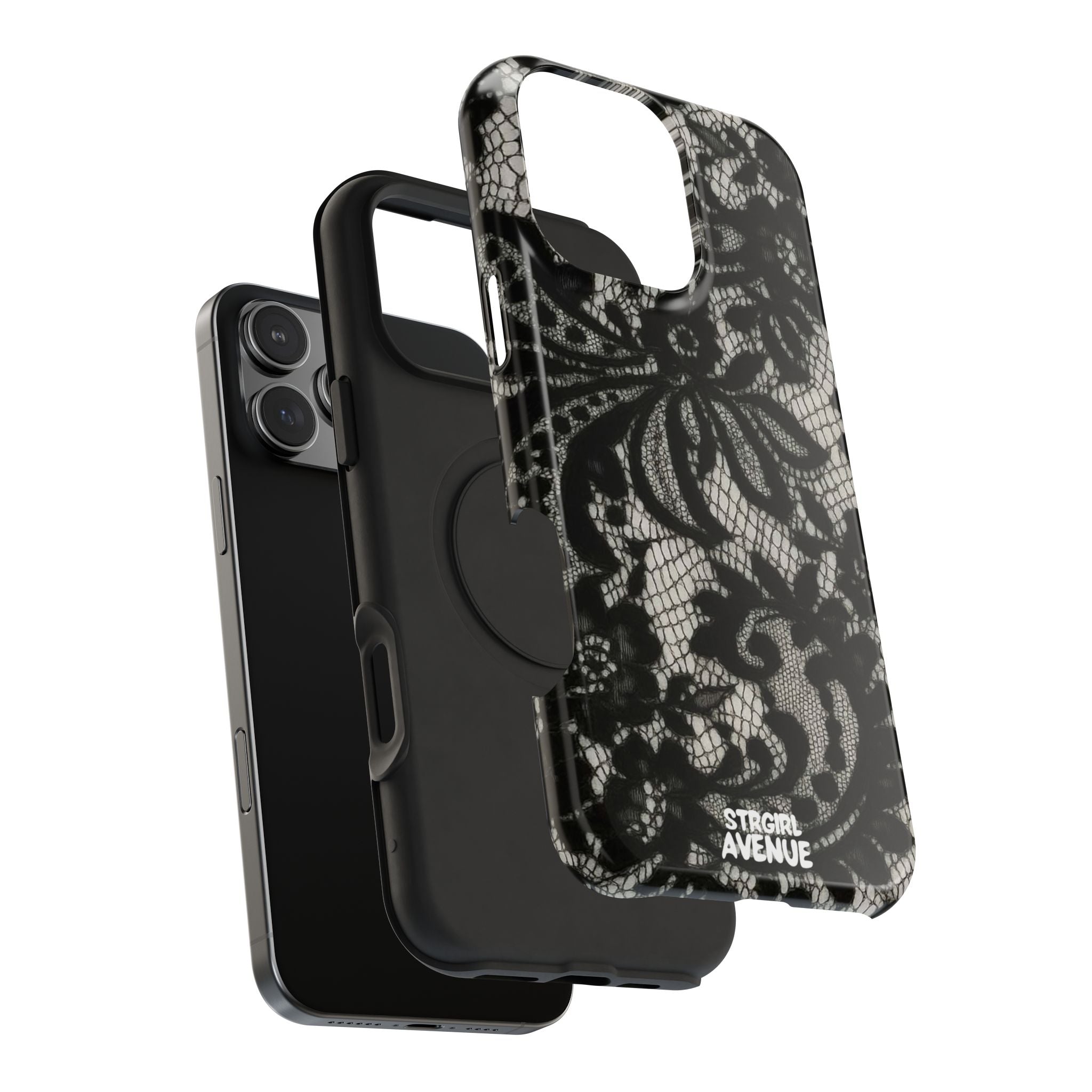 “Lacey black” protective phone case